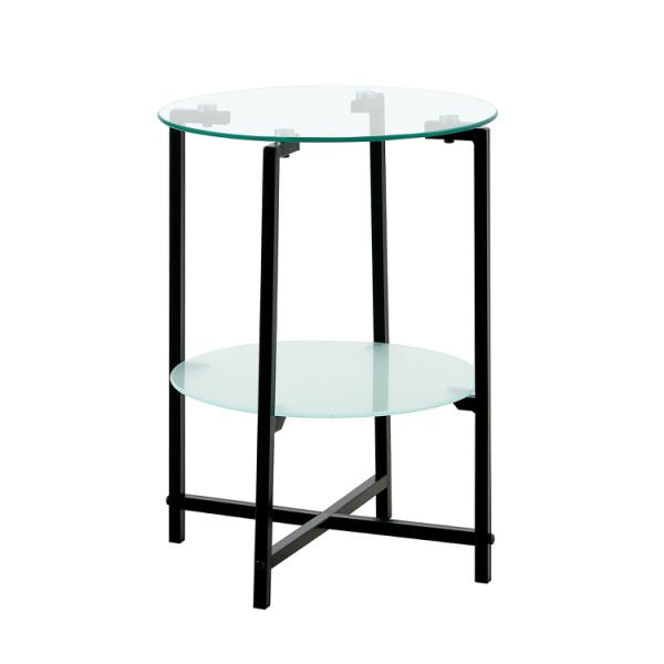 2layer Tempered Glass End Table; Round Coffee Table